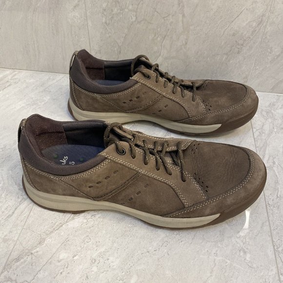 CLARKS Mens Shoes Size US 10 UK 9 EU 43 Brown Leather & Suede Sneakers Ortholite - Picture 2 of 16